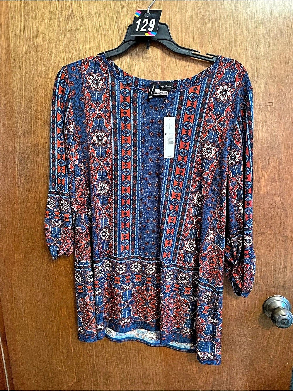 New direction Floral Print Tunic Blue & Red XL NWT